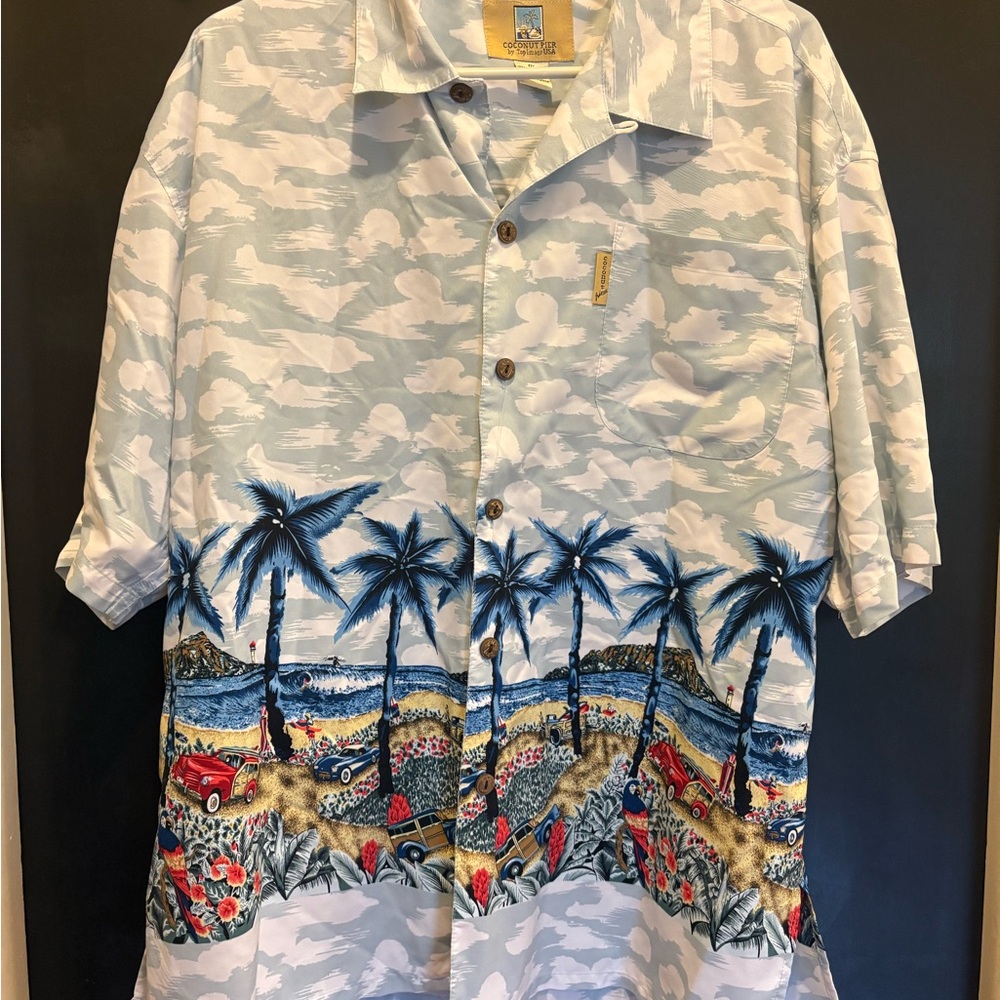 Coconut Pier Top Image Vintage Hawaiian Shirt  L Tropical Aloha Beach